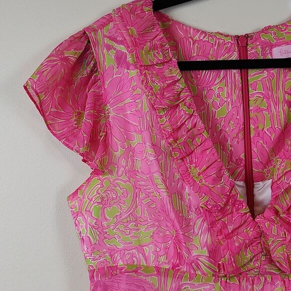 Lilly Pulitzer Silk Clare Dress Daiquiri Pin Secret Garden Print Size 6 - Picture 3 of 11